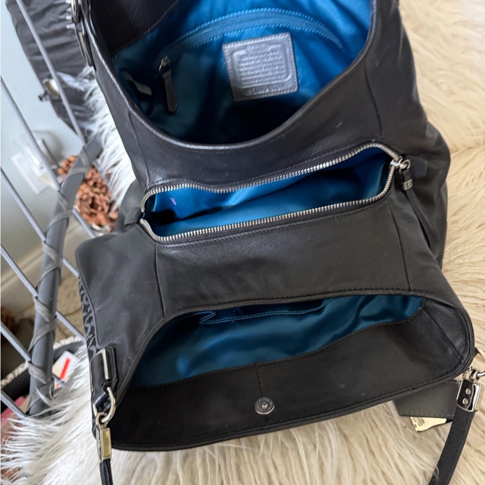 Designer-Patterned Graphite Shoulder Bag with Double Straps - Picture 9 of 13